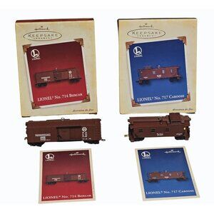 Hallmark Lionel Train No. 714 Boxcar & No. 717 Caboose Ornaments Lot of 2